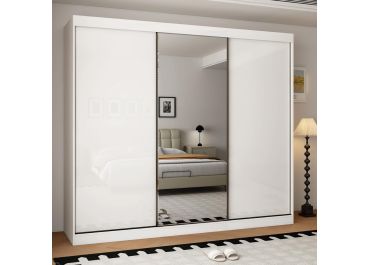 Pearl 3 Door Gloss White Sliding Wardrobe Single Mirror 250cm