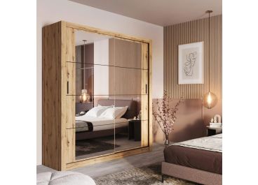 Vision Sliding Mirrored Wardrobe in Artisan Oak 2 Door - 180cm Wide