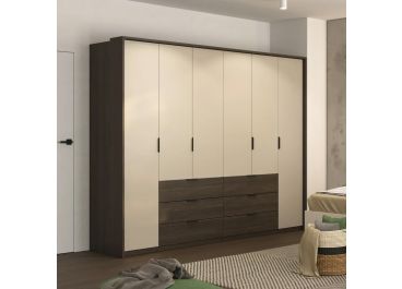 Espresso Hinged Door Wardrobe with Drawers 274cm Beige and Dark Walnut