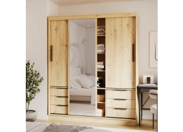 Malta 3 Door Sliding Wardrobe with Drawers 180cm | Oak Artisan