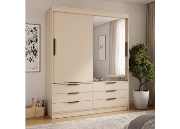 Malta 2 Door Sliding Wardrobe with Drawers 170cm | Beige