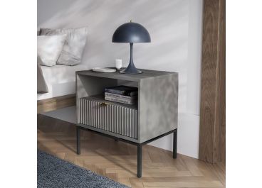 Ripple Bedside Table Fluted Drawer Grey