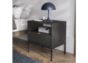 Ripple Bedside Table Fluted Drawer Black