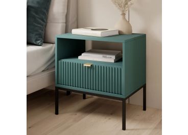 Ripple Bedside Table Fluted Drawer Green