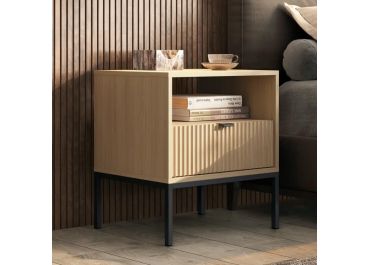 Ripple Bedside Table Fluted Drawer Beige Oak