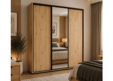 Axis 3 Door Sliding Wardrobe Artisan Oak with Mirror 200cm