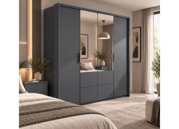 ICON Bi-folding Wardrobe with drawers & Mirrors Graphite Grey 208cm