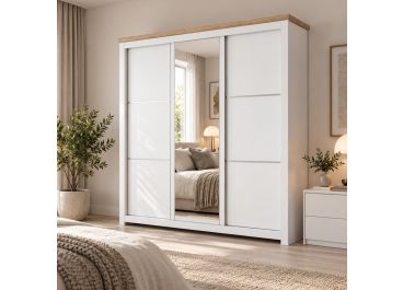 Mollie 3 Door Sliding Mirrored Wardrobe – White 180cm