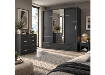 Lenart Bedroom Furniture Set Matt Black| 3 Door Wardrobe 250cm