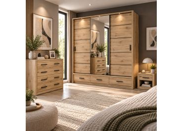 Lenart Bedroom Furniture Set Artisan Oak| 3 Door Wardrobe 250cm