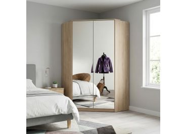 Abel Corner Wardrobe Double Mirror Doors in Oak