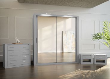 Petra Bedroom Furniture Set Grey +  Sliding Wardrobe 200cm