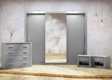 PETRA Bedroom Furniture Set Grey + Sliding Wardrobe 250cm