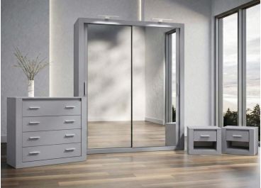 Petra Bedroom Furniture Set Grey + Sliding Wardrobe 200cm