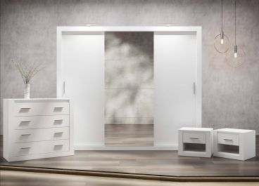 Petra Bedroom Furniture Set White + Sliding Wardrobe 250cm