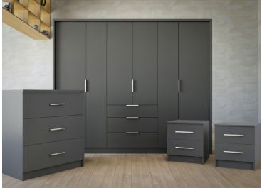 MONTREAL Bedroom Furniture Set Matt Graphite Grey with 255cm Wardrobe