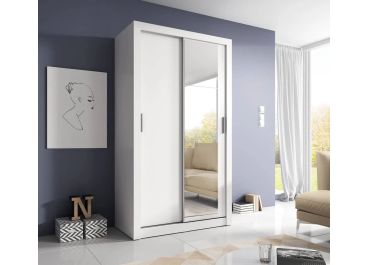 Petra 2 Door Sliding Wardrobe Mirrored White 120cm