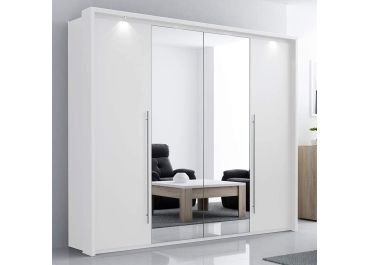 Bi-folding White Matt Sliding Wardrobe Brooklyn 4 doors + Mirrors 210cm