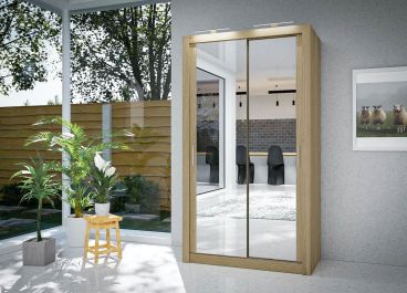 Petra 2 Door Sliding wardrobe Mirrored Oak 120cm