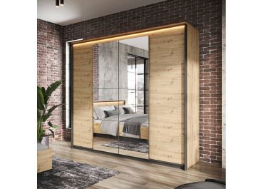 Sweden Hinged Wardrobe 250cm Oak with LED Lighting