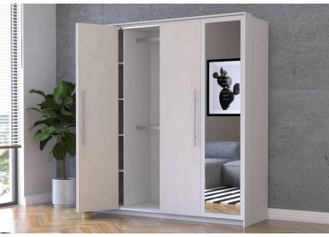 Bi-Folding Sliding Door Wardrobe 206cm White Cotton Silk