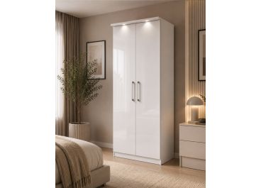 Divine 2 Door Wardrobe White + White Gloss