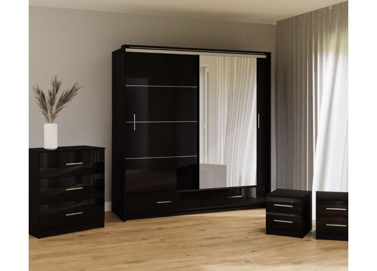 Black Gloss Bedroom Furniture Set Lenart Range