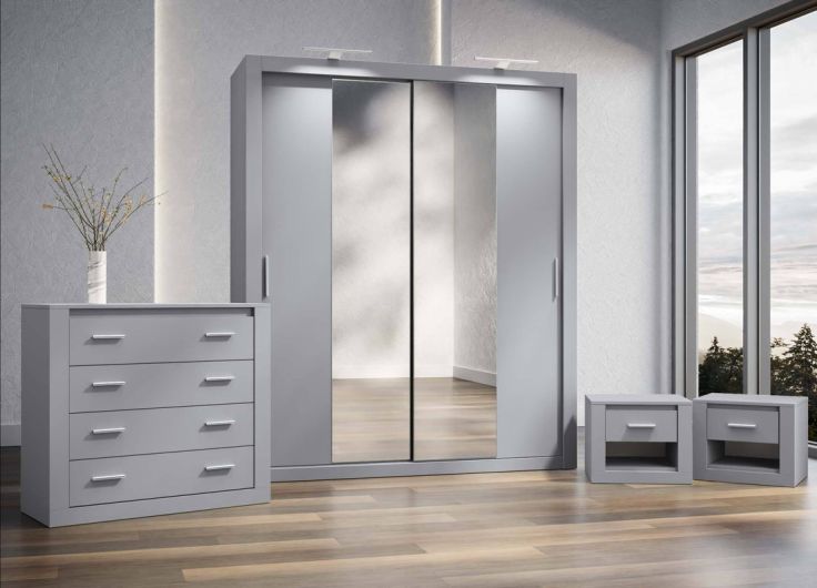 Petra Bedroom Furniture Set Grey + Sliding Wardrobe 120cm