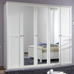 Classic 5 door Mirrored White Wardrobe 225cm