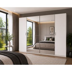 Slender 4 door Wardrobe White Sliding & Hinged Doors 316cm