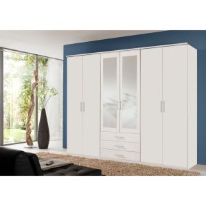 Peak 6 door 3 Drawer White Mirrored Wardrobe 270cm
