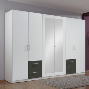 Mighty 6 Door 4 Graphite Drawer Mirror Wardrobe
