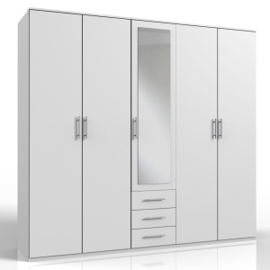 Peak 5 door 3 Drawer White Mirrored Wardrobe 225cm
