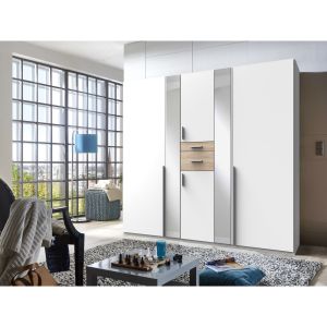 Athena White And Oak 5 door wardrobe 225cm