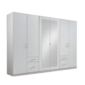 River 6 Door 4 Drawer White Mirror Wardrobe 270cm
