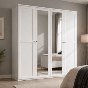 Classic 4 Door Mirrored Wardrobe White 180cm