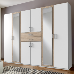 Hauch White & Oak Wardrobe 6 Door 270cm
