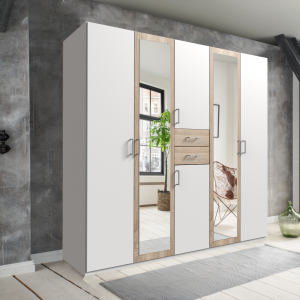 Hauch White & Oak 5 door wardrobe with drawers 225cm