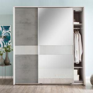 Miami White & Grey Mirrored Sliding Wardrobe 180cm