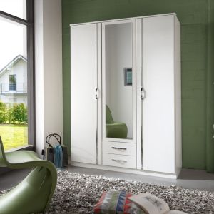 Brace White Wardrobe with 2 Drawers 3 Hinged Doors + Mirror 135cm