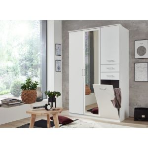 Alpen Wardrobe White 3 Doors 2 Drawers + Mirror