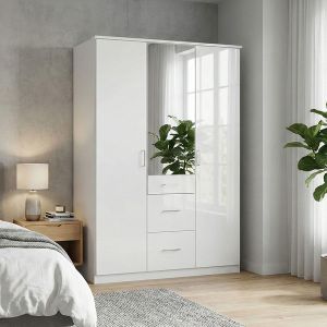 Alpine White Gloss Wardrobe 3 Door 135cm