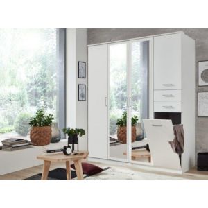 Alpen Wardrobe White 4 Door 2 Drawer & Mirror 180cm