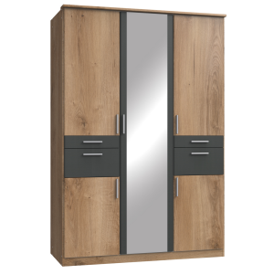 Rivera Oak Wardrobe with 4 Drawers 3 Doors + Mirror 135cm