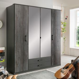 Tavern Mirrored Wardrobe Slate Grey | 4 Doors 2 Drawers | 180cm