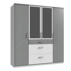 Farah Wardrobe with Drawers White & Grey | 4 Doors 180 cm