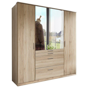 Fabel Oak Wardrobe with 4 Drawers 4 Doors + Mirror 180cm