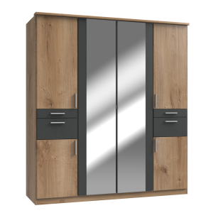 Rivera Oak Wardrobe with 4 Drawers 6 Doors 2 Mirrors 180cm