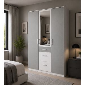 Farah Wardrobe with Drawers & Mirror Grey | 3 Door 135cm