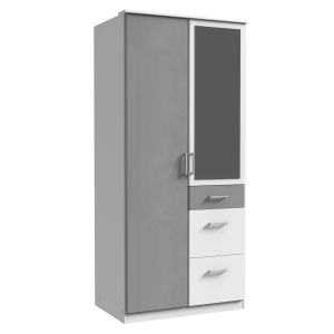 Farah Wardrobe with Drawers & Mirror Grey & White | 2 Door | 90cm